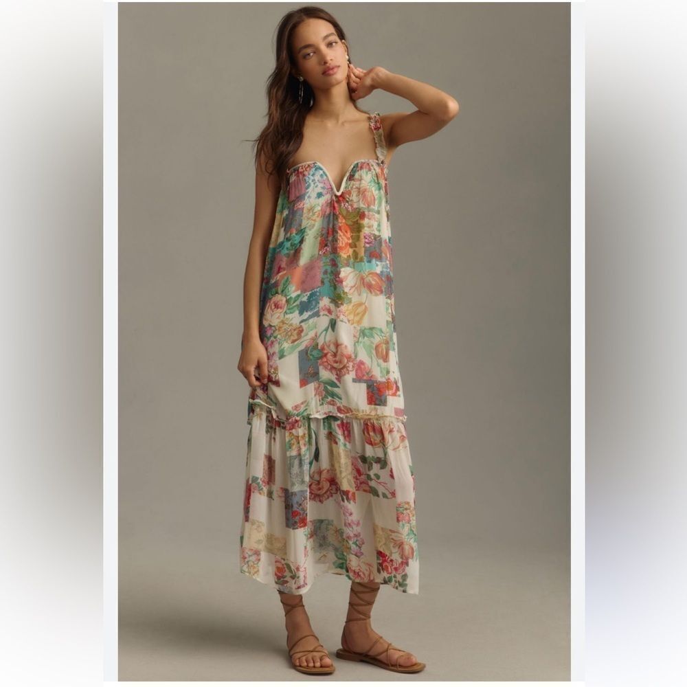 By Anthropologie size Small By Anthropologie Chiffon Shift Midi Dress Pink Combo